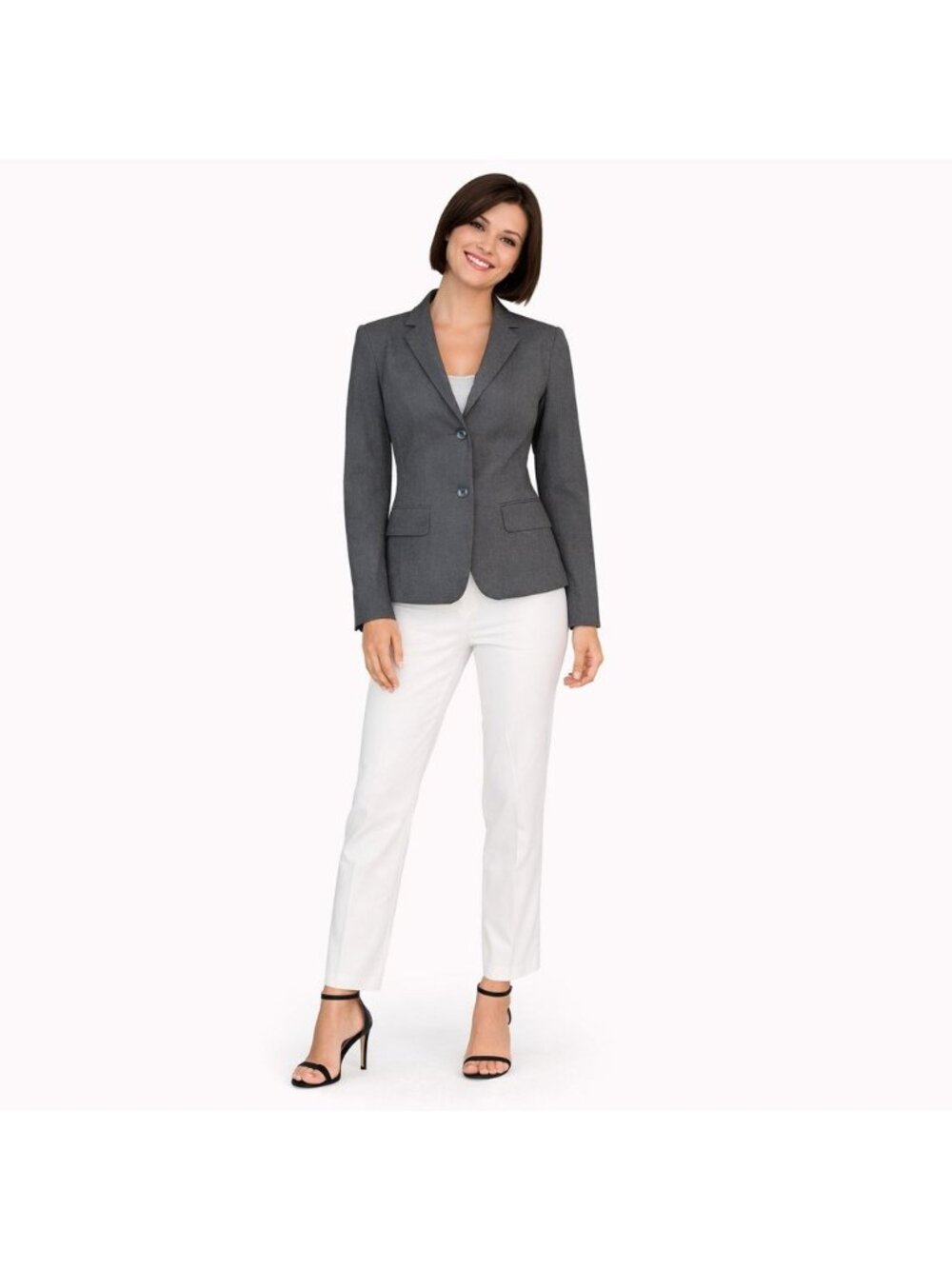 Ann Taylor Size 0 Gray Blazer Fitted 2-Button Front Polyester/Rayon/Spandex